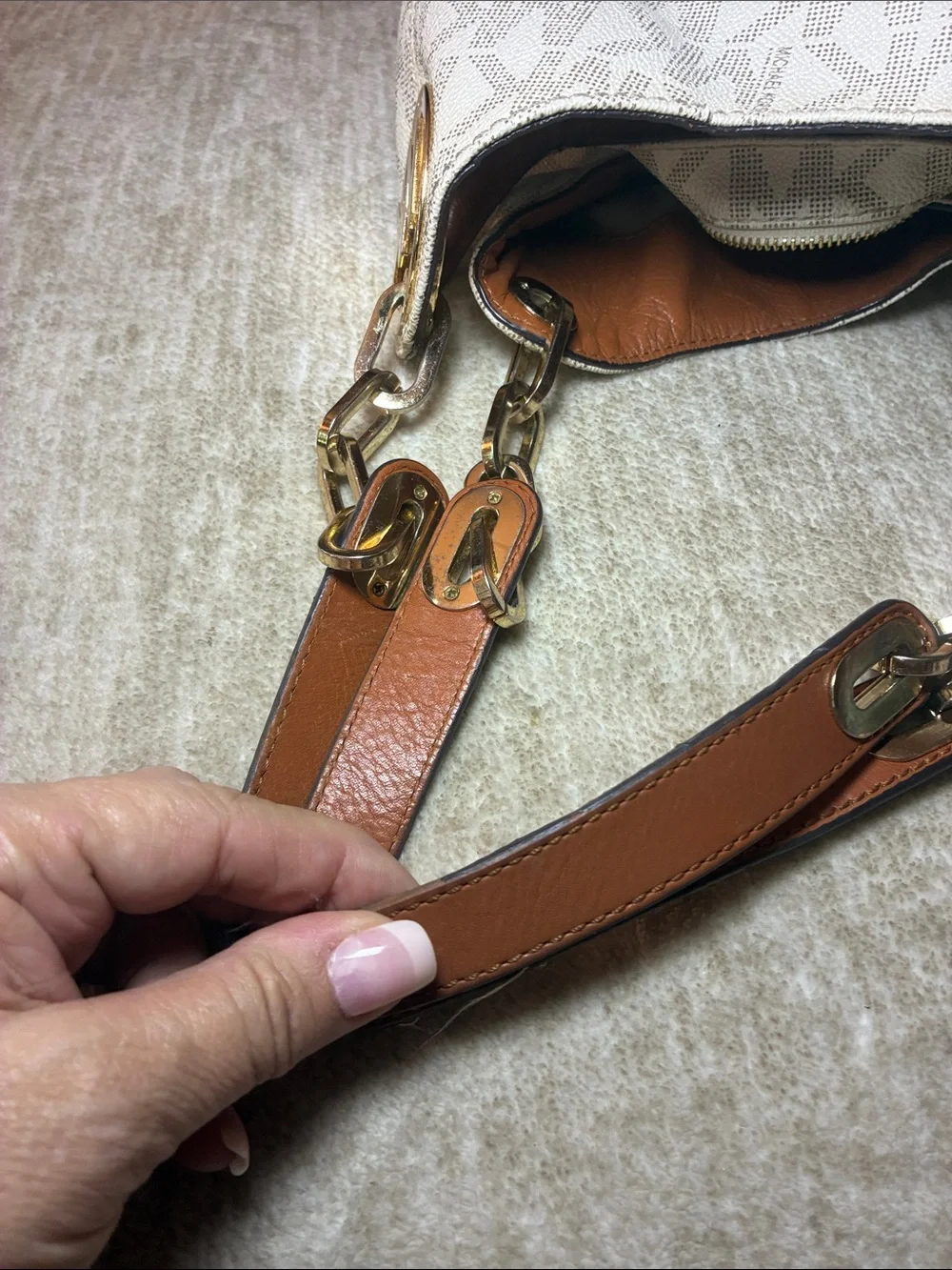 Michael Kors Beige & Tan Logo Chain-Handle‎ Hobo